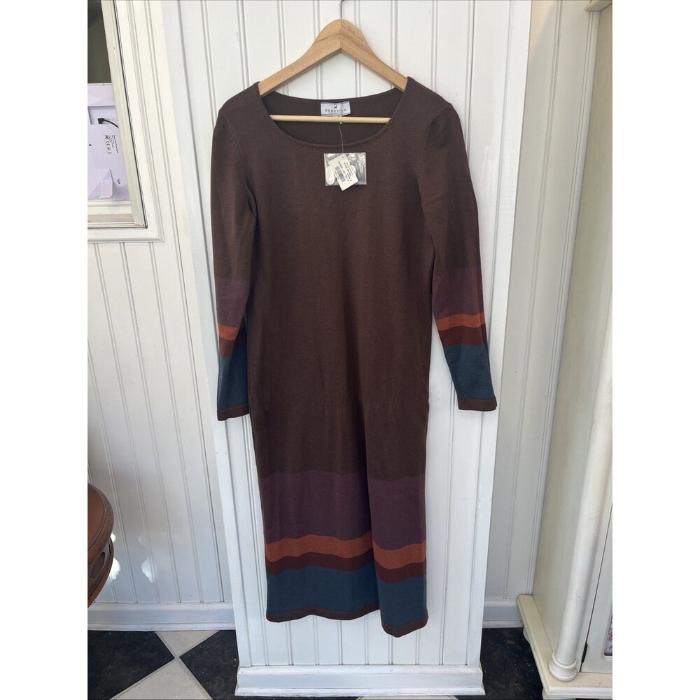 NWT Peruvian Connection M Brown Pima Cotton Sweater Dress Elevated Basic